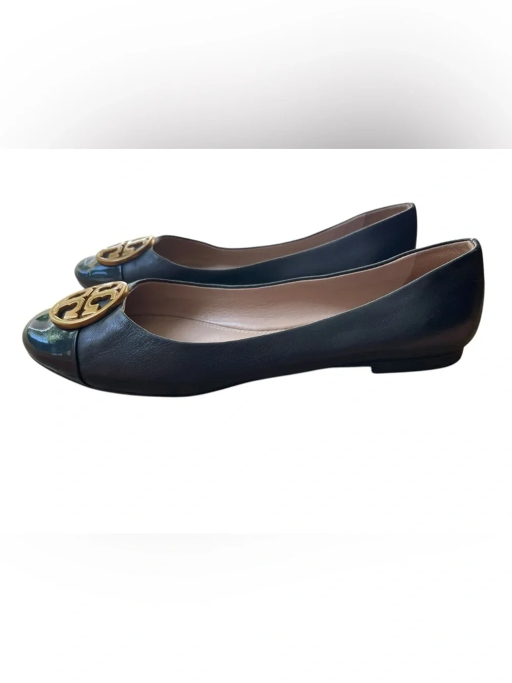 Tory Burch Chelsea Black Cap-Toe Leather & Patent Ballet Flat Women's Sz 6.5